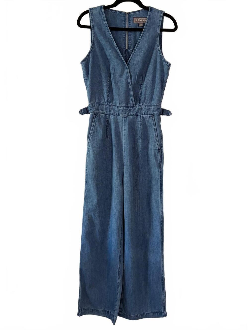 Point Sur by J.Crew Jumpsuit Womens 00 Blue Denim Sleeveless Wide Leg